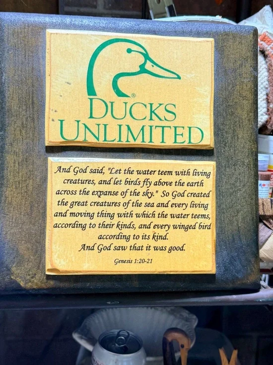 Vintage Rustic Ducks Unlimited Genesis 1:20-21 Wooden Wall Plaque / Cabin Decor