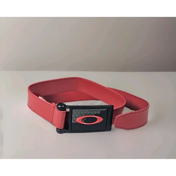 Vintage Oakley Ellipse Golf Red Leather Belt Black Buckle 2011 Y2K Tech Size L