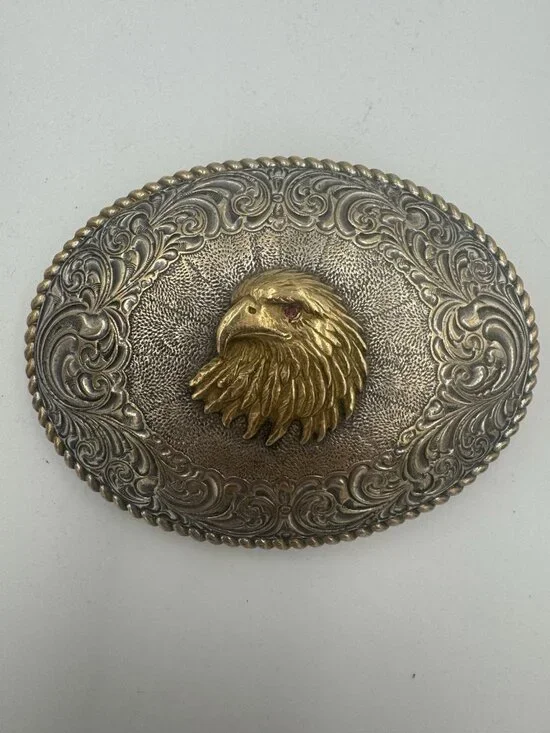 Vintage Crumrine Bald Eagle Belt Buckle Western USA 70s