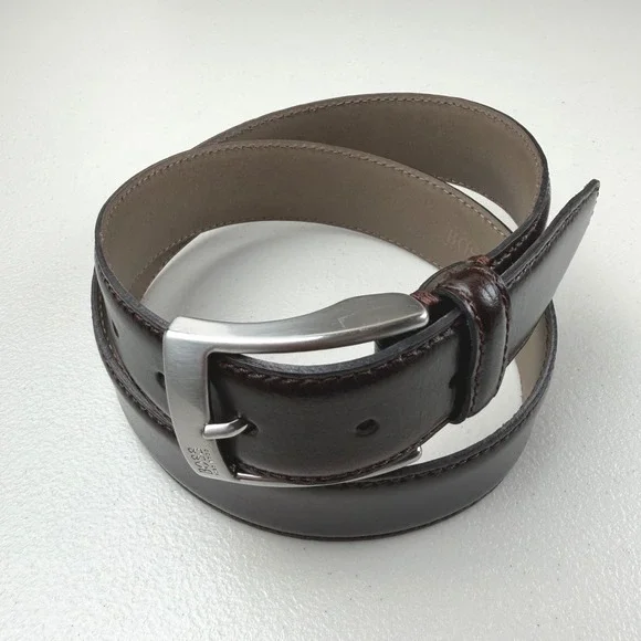 Hugo Boss Esily Brown Cowskin Leather Belt Silver Buckle Size 85 32 50138409
