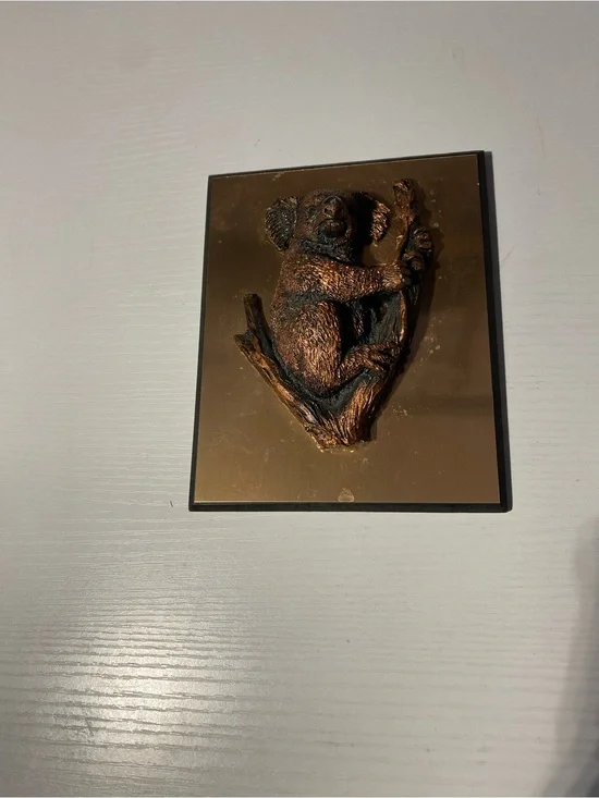 Vintage Bronze Koala Bear Tree Branch Wall Plaque Decor