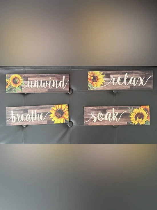 Set 3 Sunflower 'Relax Breathe Unwind Soak' Wall Plaque Set -SZ 12 X 3 1/2 inc
