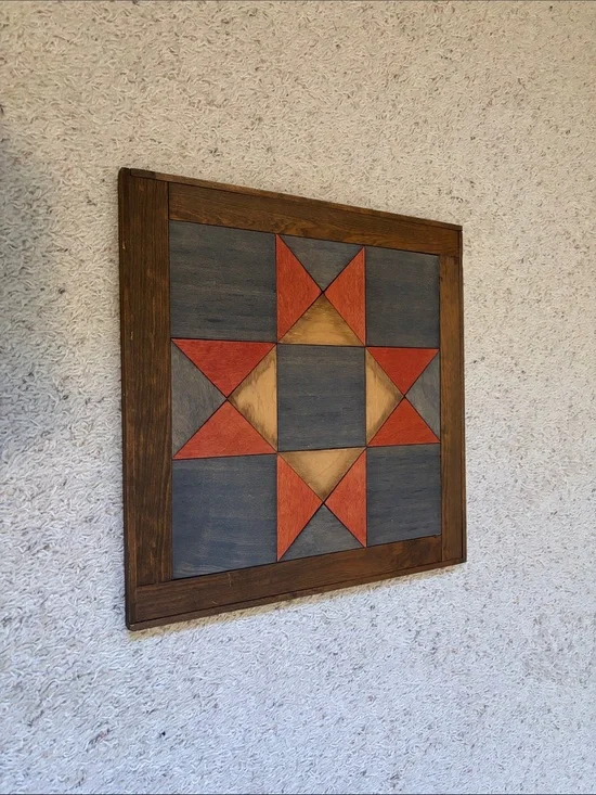 Handcrafted Star Quilt Wall Art in Blue, Red, and Brown
