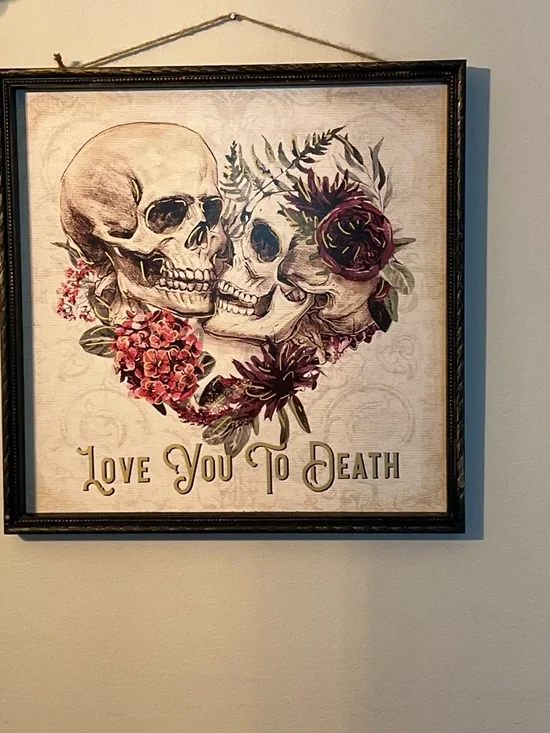 Ashland Skull Heart Floral Wall Art - Cream & Burgundy