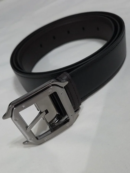Cartie Santos Reversible Black Brown Leather Belt Dark Chrome Buckle