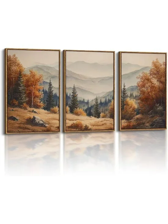 Oversized Vintage Fall Landscape Art Decor - Set of 3 Pictures, 16x24in