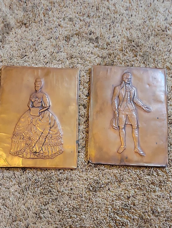 Vintage Copper Relief Wall Plaques - Pair