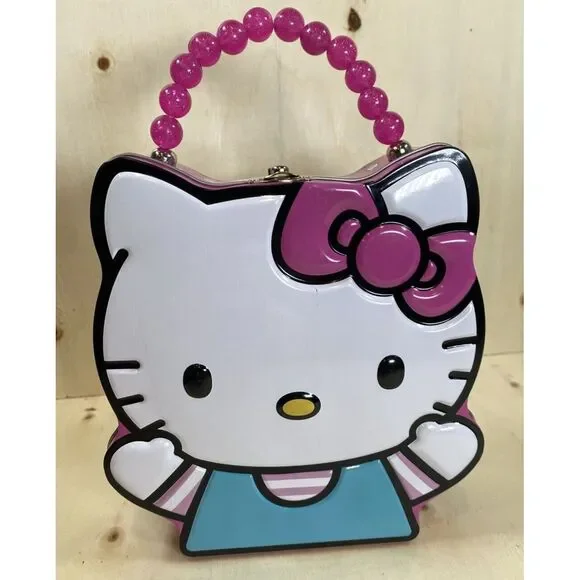 SANRIO Hello Kitty Purse Pink Teal Tin Carry Case Storage Box Anime‎ NEW