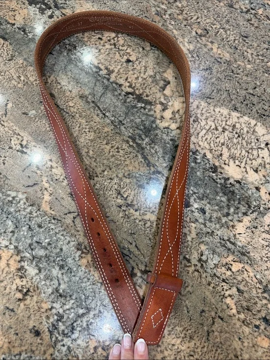 Brown Leather Men’s Adjustable Belt Strap with Contrast Stitching