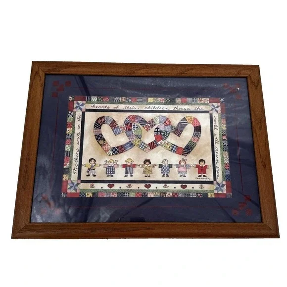 Home Interiors Gifts Chuck‎ Hughey Mothers Hearts Children Framed Folk Art Print