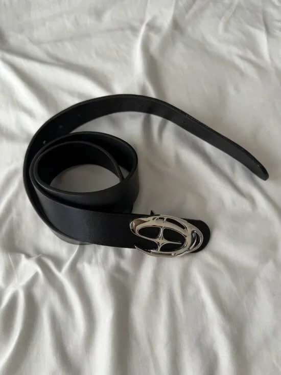 Chrome Oval Buckle Belt Black Size 32