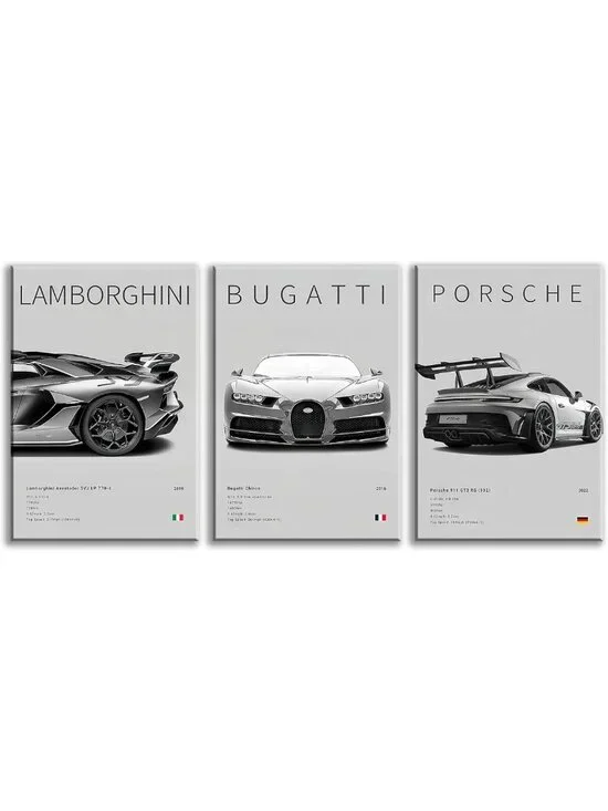 Vintage Racing Car Wall Art | Supercar Canvas Print for Men's Room Decor 12x16in