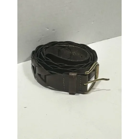 Braided Leather‎ Sz 38 Brown Top Grain Leather Solid Brass Buckle Mexico Luxury