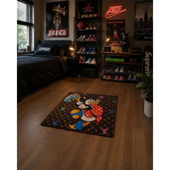 Designer Style Monogram Accent Rug Streetwear Hype Room‎ Decor Carpet Wall Art