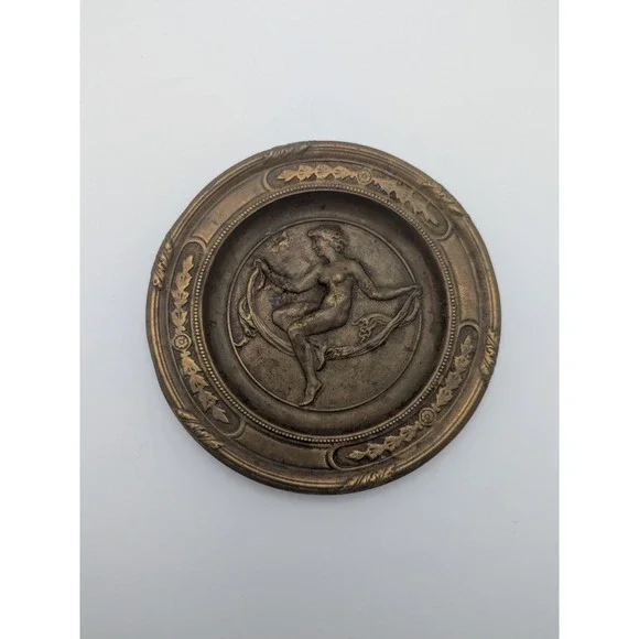 Antique Neoclassical Art Nouveau Bronze Victorian Change Tray Naked Lady 5
