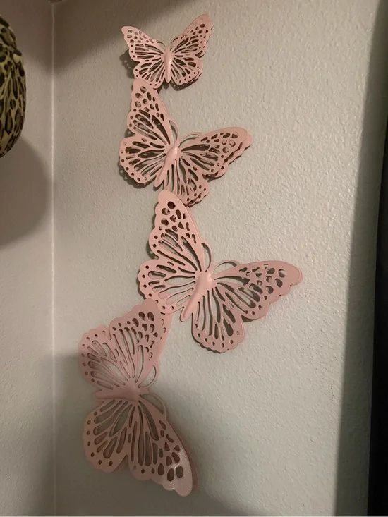 Pink Butterfly Wall Decor Set - Elegant Metal Accent