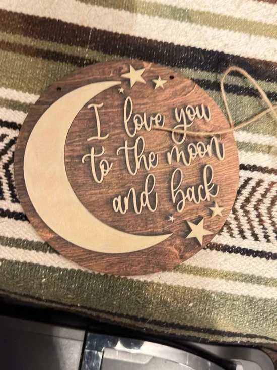 Rustic Wood 'I Love You to the Moon and Back' Wall Sign - Cream Crescent