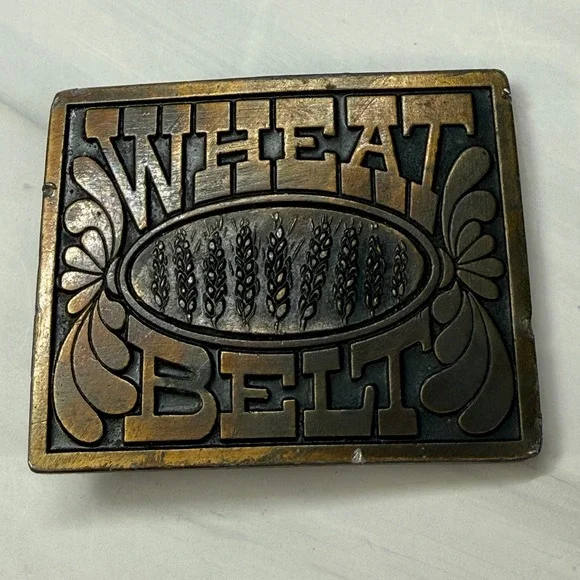 Vintage Reiman Publications Wheat Belt Brass Tone Rectangle Belt Buckle