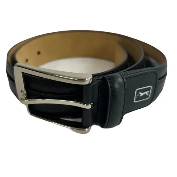 PGA Tour All-in-One Belt Mens 30 Black Faux‎ Leather Silver Buckle $45
