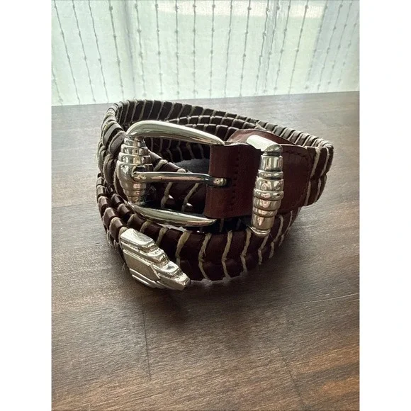 Vtg Tommy Bahama Braided Leather Brown Belt Made In Spain Mens Size 36TB 4739