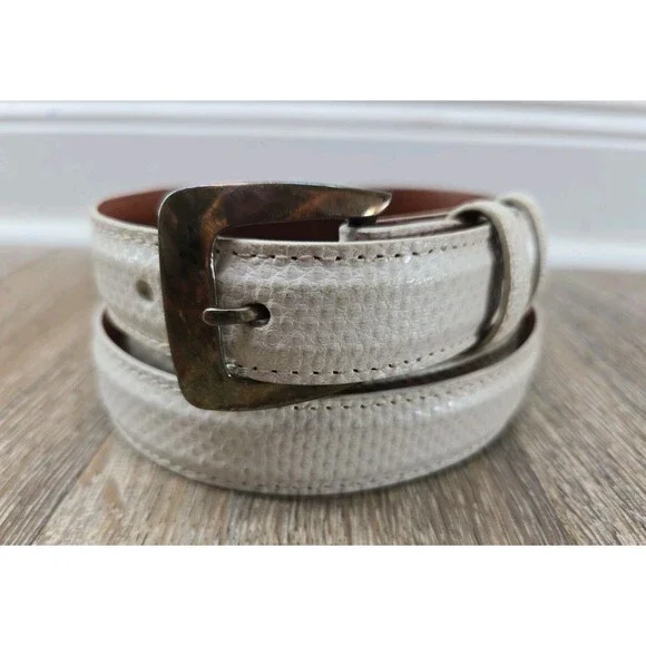 Tom Taylor Belt Genuine Snake Sterling Silver 925 Made in USA Size 38 White