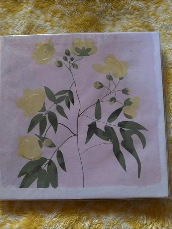 Floral Botanical Wall Art Canvas in Pink with Yellow flowers! NWT