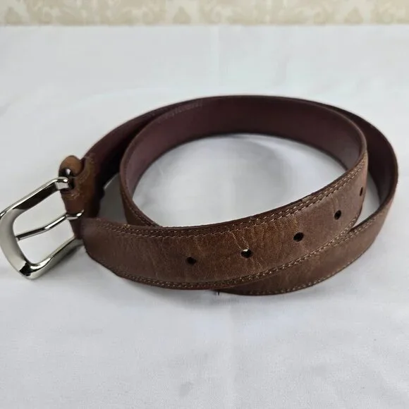 IZOD Size 40 Men's Brown Leather Belt Brushed Silver Tone Hardware