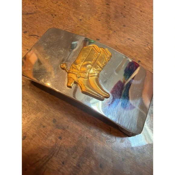 Vintage Cowboy Boots Belt Buckle Silver Gold Tone Western Rodeo Rectangular