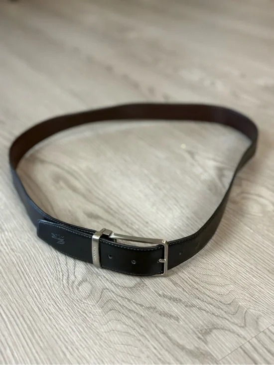 Lacoste Black and Brown Leather Belt with Silver Buckle