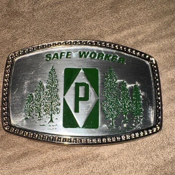 Silver and Green Tone  Safe Worker Belt Buckle