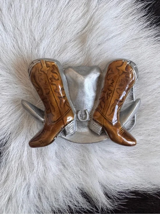 Vintage 1995 Western Cowboy Boot Belt Buckle - Brown/Silver