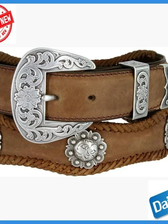 Genuine Leather Western Belt with Sterling Silver Buckle 1.5
