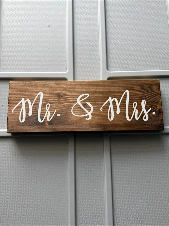 Mr. & Mrs. Wooden Wall Sign - White on Brown