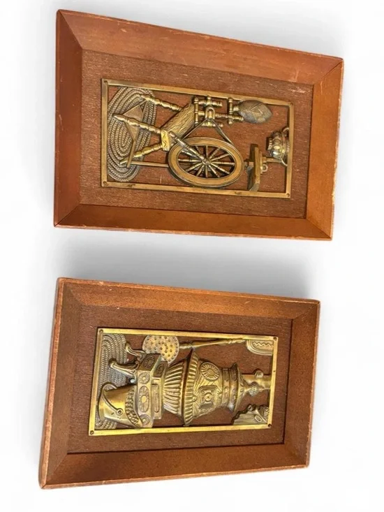 Bronze-Tone Vintage Wall Plaques Set - Brown & Gold