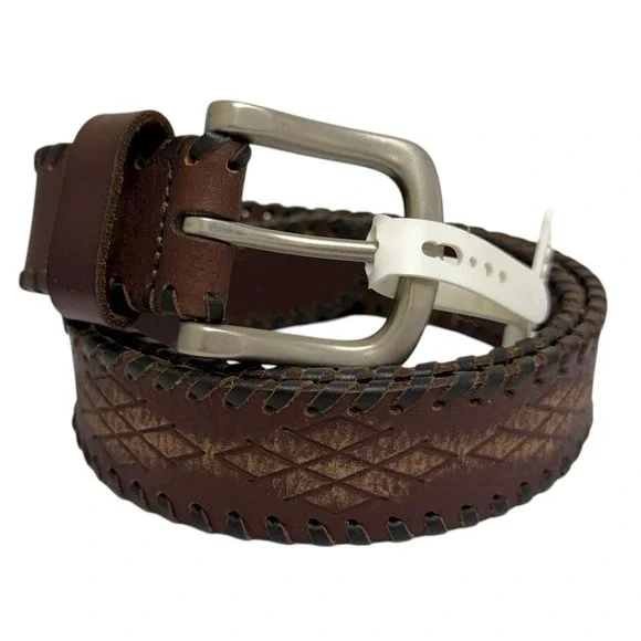 Lucky Brand‎ Men's Size 42 Dark Brown Genuine Leather Embossed Lace Up Belt NWT