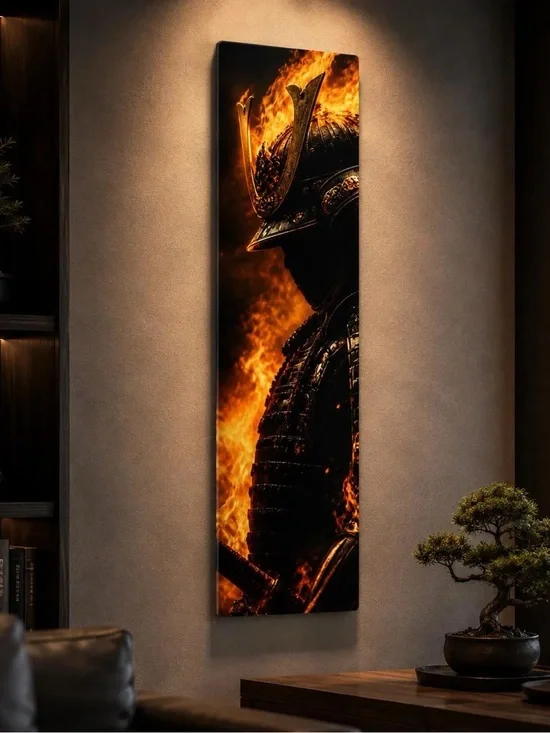 Flaming Samurai Metal Art Sign | Japanese Warrior Wall Decor | Gaming/Fantasy