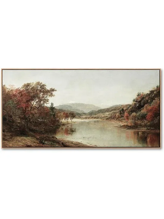Large Vintage Landscape Framed Wall Art - 20x40 Inch Home Decor Piece