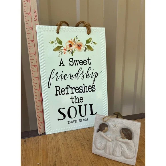 Willow Tree Friendship Plaque Susan Lordi Demdaco & Proverbs 27:9 Metal Sign Set