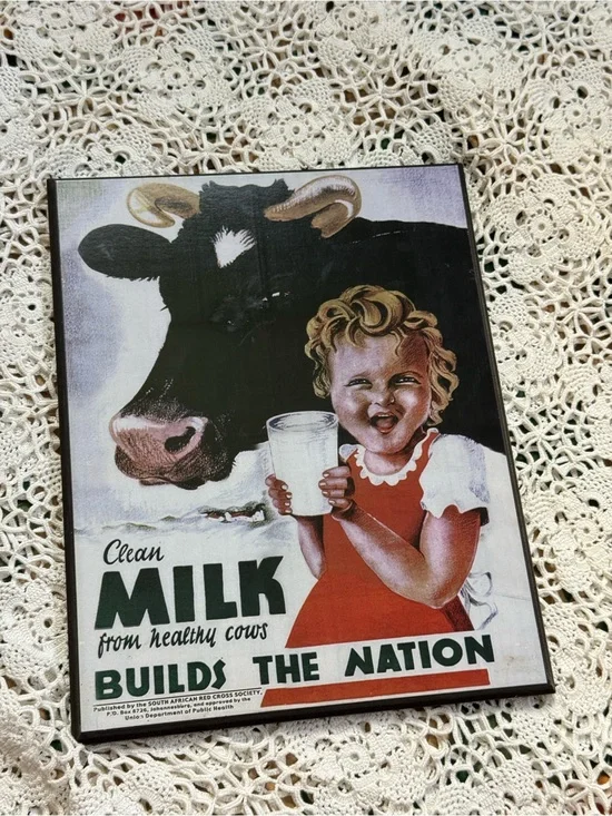 Vintage Red and Black Cow & Child Milk Wall Art