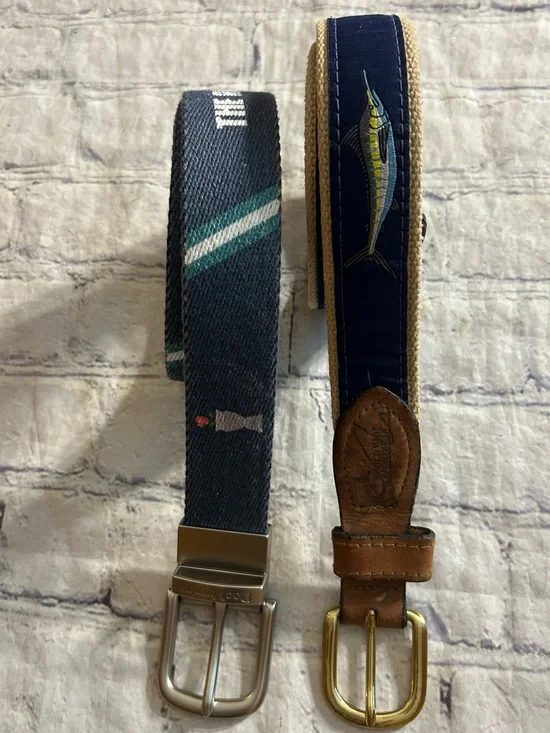DOC MURPHY REVERSIBLE &  SPORTSMAN FISH VTG NAVY & BROWN LEATHER BELTS