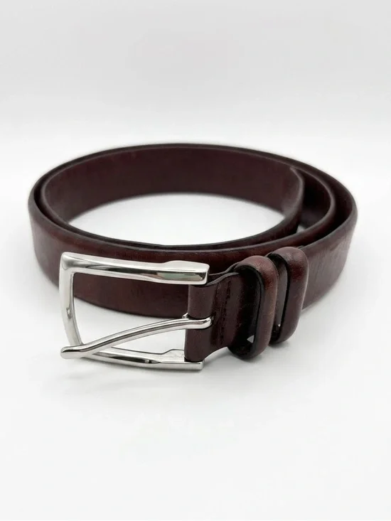 Vintage Polo Ralph Lauren Mens 38 Dark Brown Leather Belt Silver Buckle Patina
