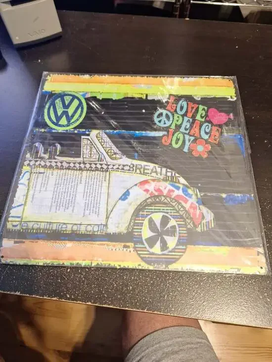 VW Style Love Peace Joy Metal Tin Sign 12