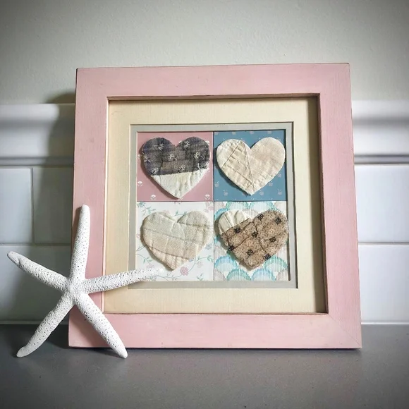 Shabby Chic Fabric Hearts Framed Art