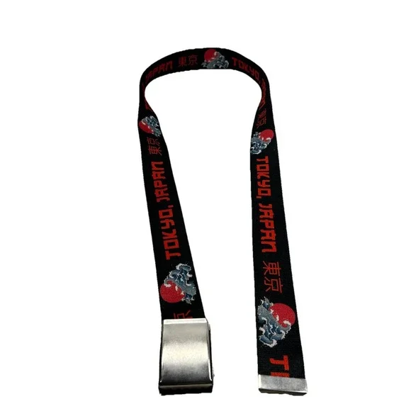 Tokyo Japan‎ Great Wave Canvas Web Belt Flip Top Buckle Black Red Unbranded