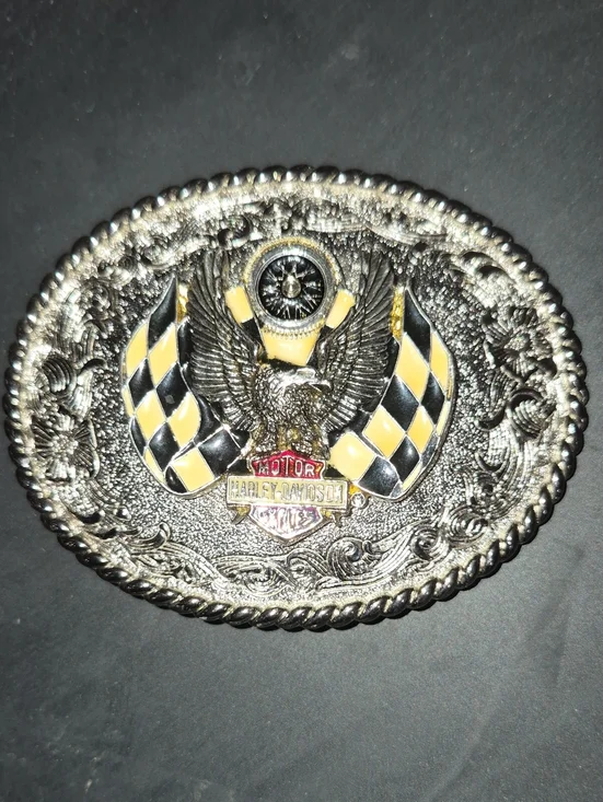Harley-Davidson Silver Belt Buckle with Black & Yellow Accents