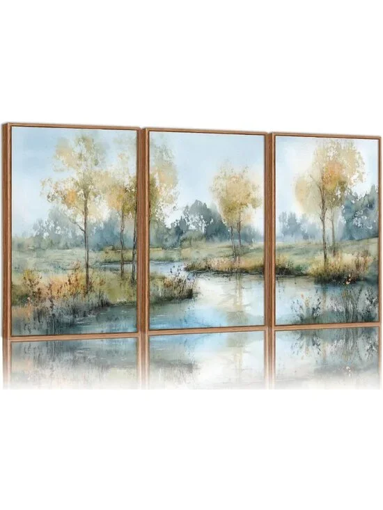 Large Vintage Neutral Nature Framed Canvas Wall Art - Mid Century Modern Decor