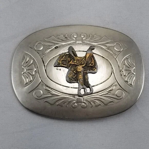 Belt Buckle‎ Horse Saddle Western Stamped Filigree USA Made By Chambers Belt Co