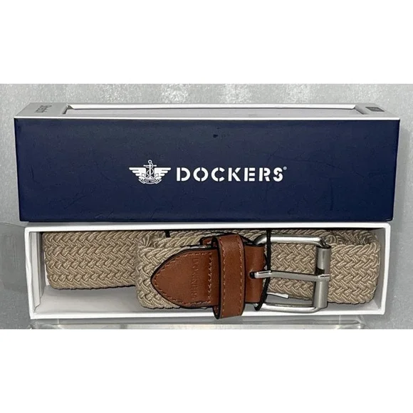 DOCKERS Men's Small/Medium (30-36)  KHAKI Comfort‎ Stretch Braided Belt NEW
