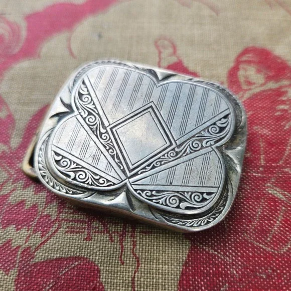 Vintage Antique 20s 30s Art Deco Silver Plate Geometric Scrollwork Belt Buckle