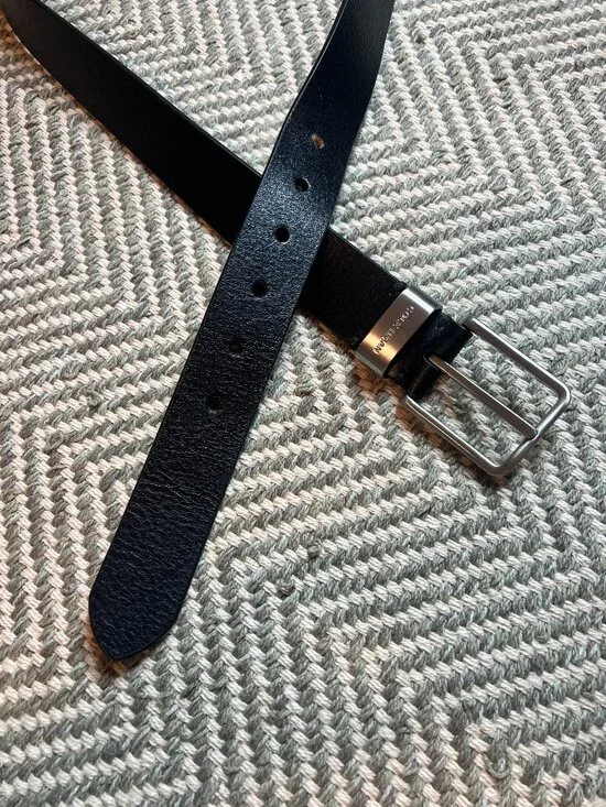 Cole Haan‎ Men's Black Genuine Leather Belt 40/100 Silver Keeper Buckle Dress